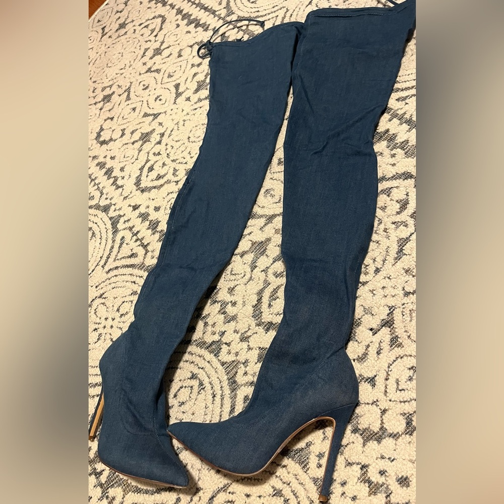 Akira Blue Denim Over-the-Knee Boots
